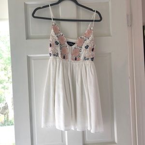 White Mini Dress with Pink and Blue Floral Design